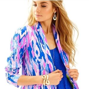 Lilly Pulitzer Saffron Printed Blazer, Size Womens 12– “Ikat of the Moment”